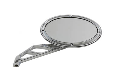 Chrome Billet Oval Mirror w/ Ring and 3 Slot Stem for Harley Customs