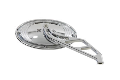 Chrome Billet Oval Mirror w/ Ring and 3 Slot Stem for Harley Customs