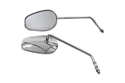 Chrome Rectangle Mirror Set with Round Long Stems for Harley
