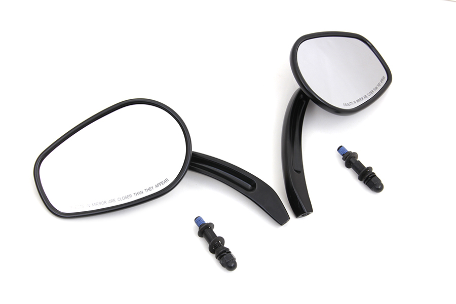 Black Rectangle Taper Mirror Set with Billet Stems