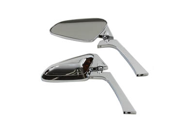 Chrome Tear Drop Deco Mirror Set with Billet Stem for Harley and XL