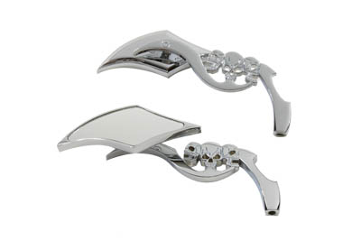 Chrome Gothic Mirror set with Tri-Skull Stems for Harley