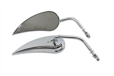 Chrome Radii Tear Drop Mirror Set with Curved Stems for Harley