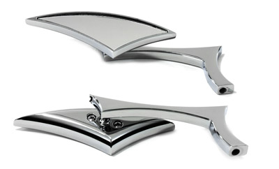 Chrome Billet Curved Odins Mirror Set with Offset Stems Harley