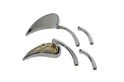 Chrome Tear Drop Gold Flame Mirror Set for Harley