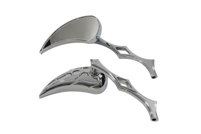 Chrome Tear Drop Flame Mirror Set w/ Diamond Stems for Harley