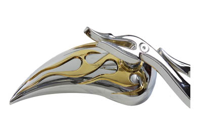 Chrome Tear Drop Gold Flame Mirror Set w/ Flame Style Stems