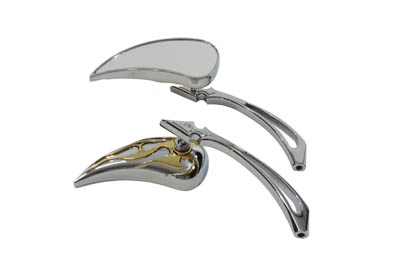 Chrome Tear Drop Gold Flame Mirror Set w/ Spear Style Stems