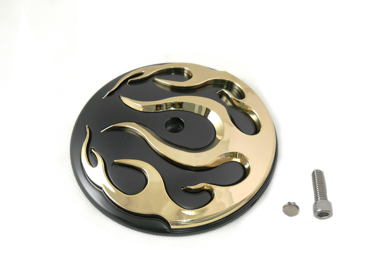 Gold Flame Air Cleaner Black Cover Insert for 1999-UP Big Twins