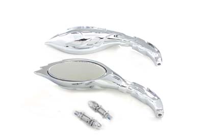 Chrome Flame Oval Mirror Set for Harley