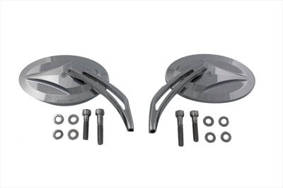 Chrome Billet Oval Mirror Set with Slotted Stem for Harley