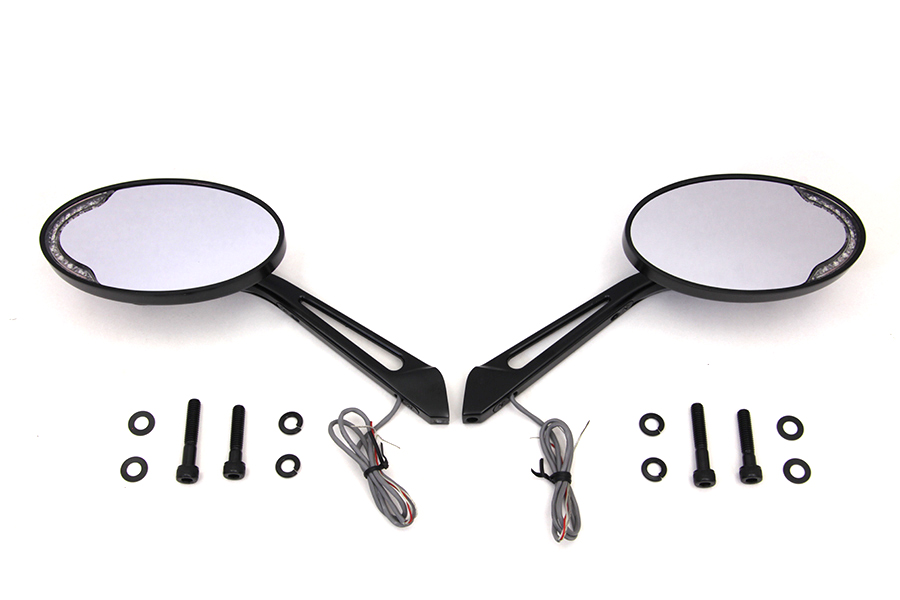 Black Billet Oval LED Turn Signal Mirror Set