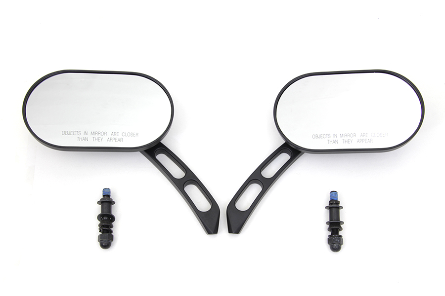 Oblong Oval Mirror Set Black Billet with 3 Slot Stems