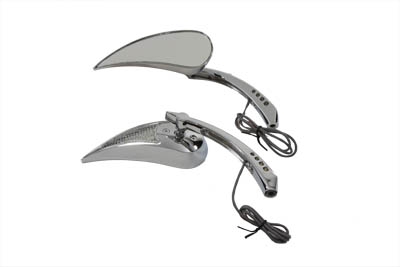 Chrome Billet Tear Drop Mirrors Set with LED for Harley