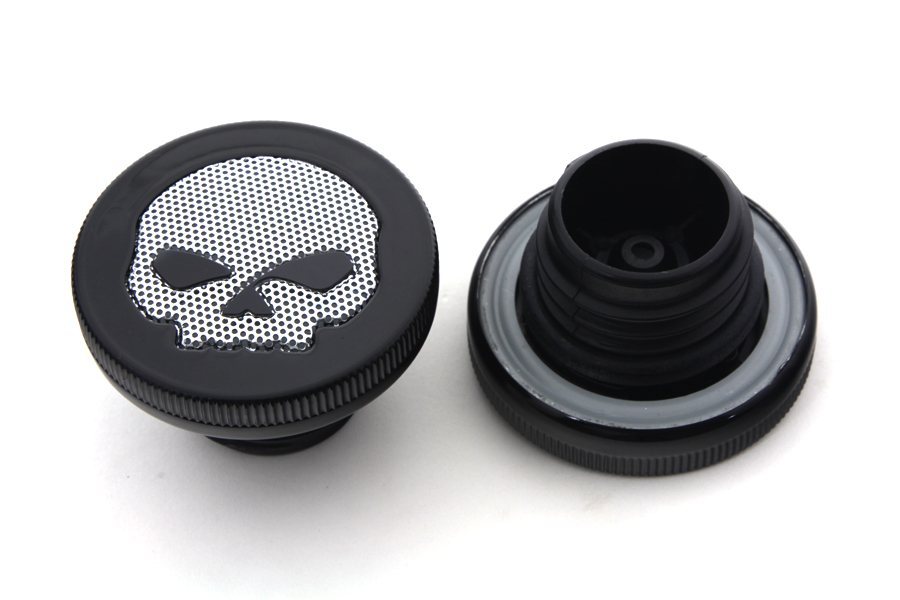 Black Skull Style Vented and Non-Vented Gas Cap Set 1983-95 BT