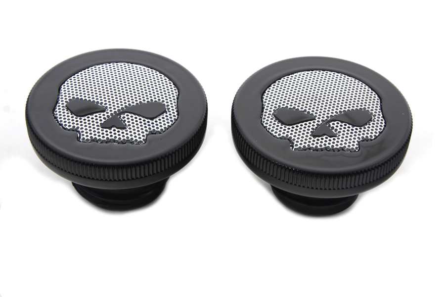 Black Skull Style Vented and Non-Vented Gas Cap Set 1983-95 BT