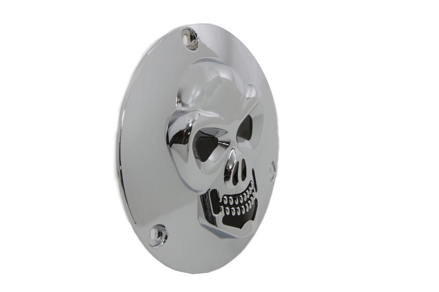 Chrome & Black 3-Hole Skull Derby Cover for 1970-98 Harley Big Twins