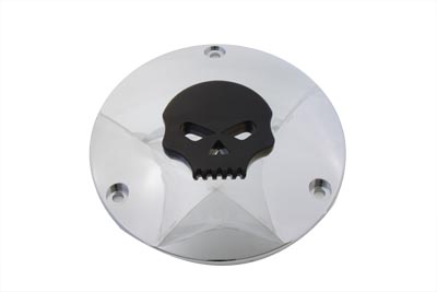 Chrome w/ Black Raised Skull Derby Cover for 1970-98 Harley Big Twins