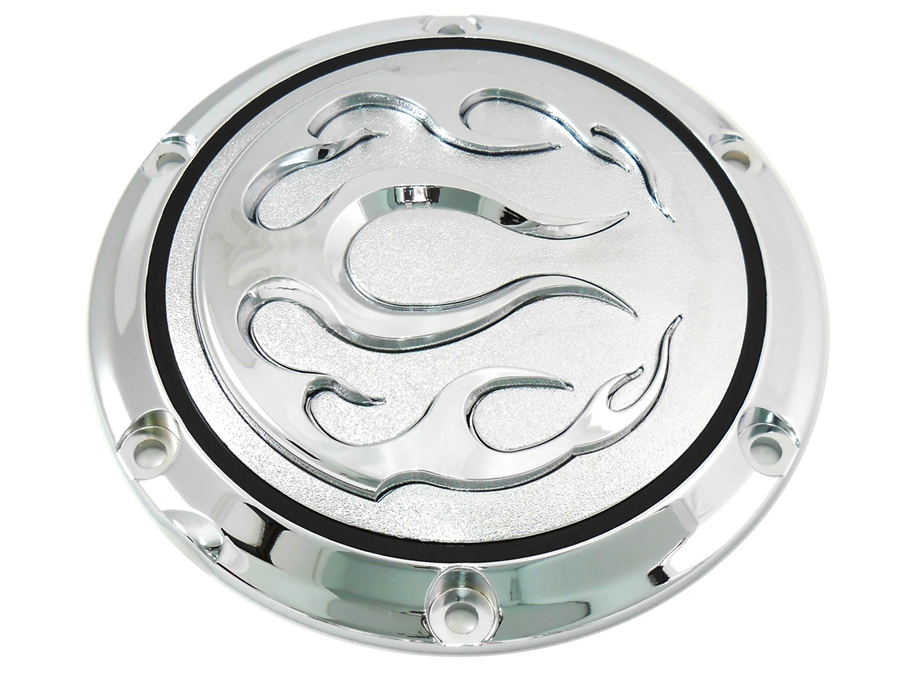 Chrome 6-Hole Flame Derby Cover for XL 2004-UP