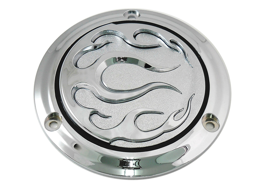 Chrome 3-Hole Flame Derby Cover for 1970-1998 Big Twins