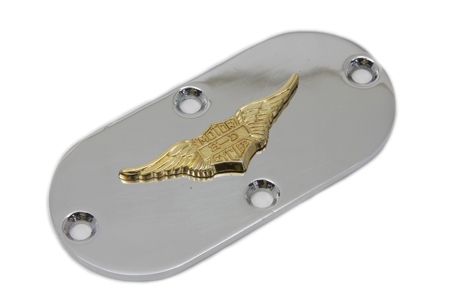 FL 1970-1985 Oval Inspection Cover Chrome with Gold Wings