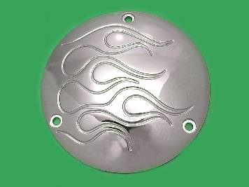 Chrome Flame 3-Hole Derby Cover for 1970-98 Harley Big Twins
