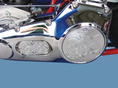 Chrome Flame Derby & Oval Inspection Cover 1965-98 Harley FL