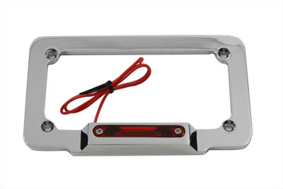 License Plate Frame Chrome Billet with Red LED Top Lamp