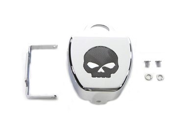 Chrome Coil Cover with Black Skull Mesh for Harley FXCW 2008-UP