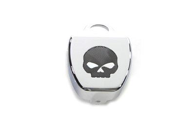 Chrome Coil Cover with Black Skull Mesh for Harley FXCW 2008-UP