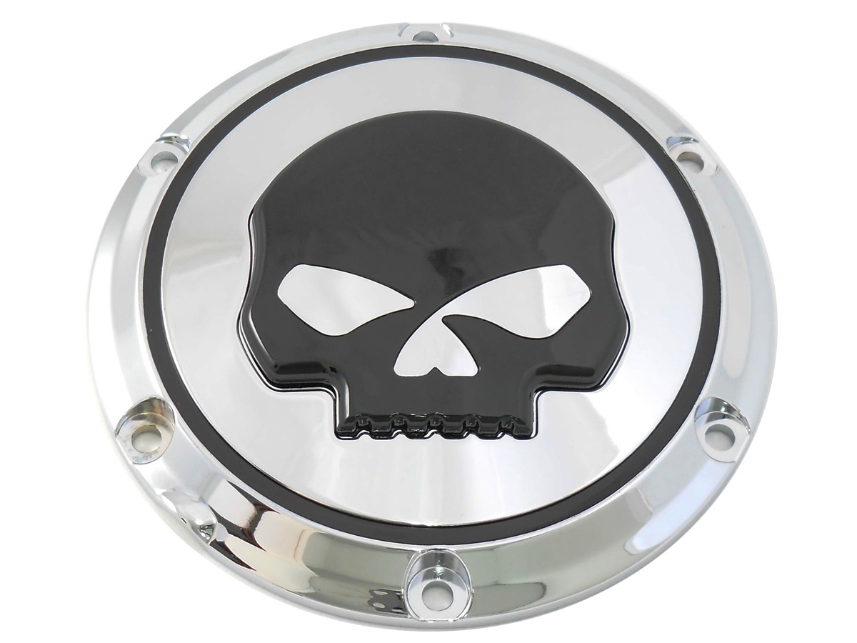 Black Skull Chrome Derby Cover for XL 2004-UP Sportsters