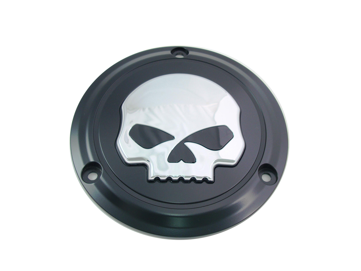 Skull Derby Cover Black Base Chrome Skull 3-Hole
