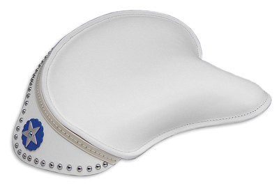 White Leather Solo Seat with Skirt for 1929-84 Harley Big Twins