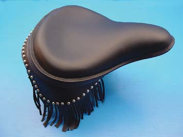 Black Leather Metro Fringe Solo Seat for Harley & Customs