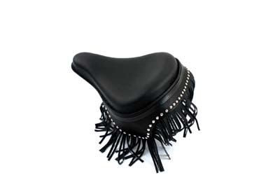 Black Leather Metro Fringe Solo Seat for Harley & Customs