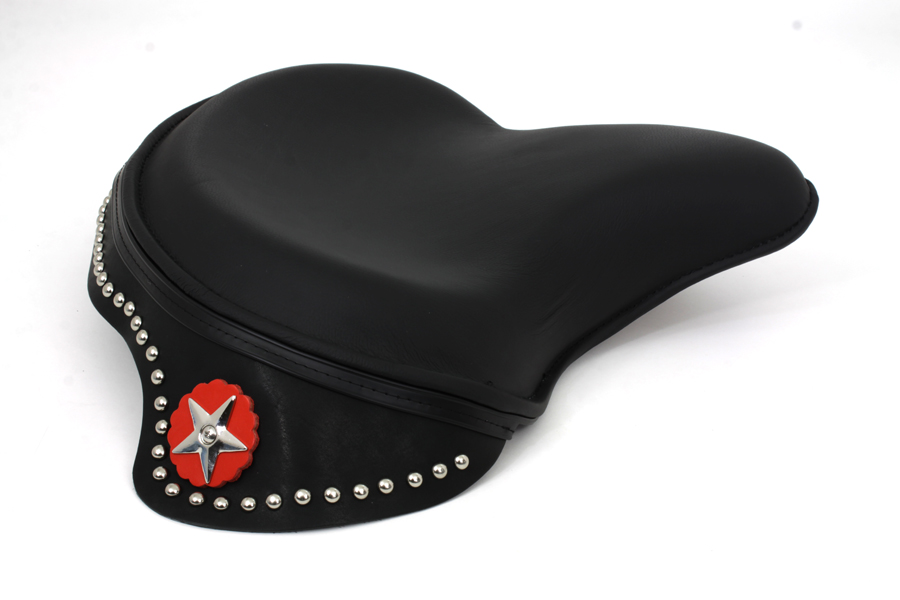 Black Leather Solo Seat with Skirt for 1936-1984 Models