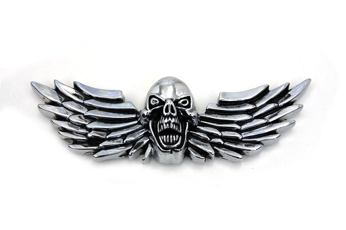 Pewter Winged Skull Emblem 3" x 1"