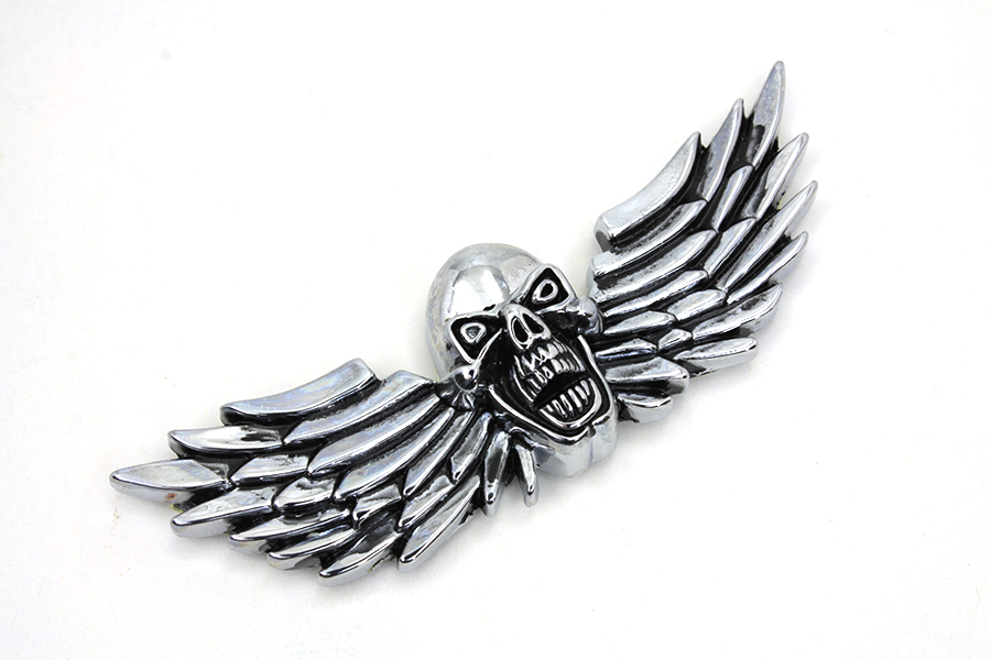 Pewter Winged Skull Emblem 3" x 1"
