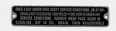 Brass Air Cleaner Instruction Tag for Harley UL, WL & FL 1941-1965
